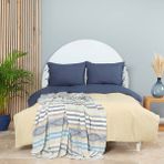 Karaca Home Basic Indigo Bej Çift Taraflı Çift Kişilik 200x220 cm Bej İndigo Nevresim Pike Takımı