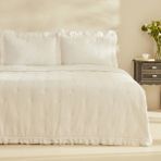 Karaca Home Perios Çift Kişilik Fırfırlı Uyku Seti %100 Pamuk Beyaz Desenli 200 x 220 cm