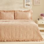 Karaca Home Perios Çift Kişilik Fırfırlı Uyku Seti %100 Pamuk Somon Renk Desenli 200 x 220 cm
