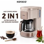 Karaca Krem Renk 2 In 1 Filtre Kahve ve Çay Demleme Makinesi, 5 Fincan Kapasiteli, Kompakt Tasarımlı, Pratik ve Kolay Temizlenen Mutfak Ürünü, Enerji Verimli Kullanım Odaklı