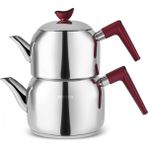 Karaca Maçka Mini Çaydanlık Takımı 18/10 Paslanmaz Çelik, Bordo, 0,85 L Demlik + 1,25 L Suluk, Ergonomik Saplı - Gümüş