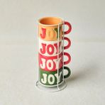 Karaca New Year Yılbaşı Joy Standlı 4 Kişilik Çay Fincan Takımı 150 ml - Renkli