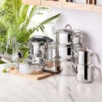 Karaca Platinium Paslanmaz Çelik 17 Parça Derin Tencere Seti Inox Kaplama Ebatlar 20-24 cm