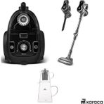 Karaca Premium Süpürge Seti Karaca Power Pro Dik Süpürge Karaca High Force Pro ve Cam Çaydanlık Black Chrome - Black Silver