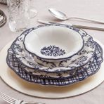 Karaca Stoneware 24 Parça 6 Kişilik Mavi Desenli Yuvarlak Yemek Takımı