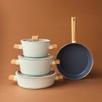Karaca x Refika Swiss Crystal Creamy Wood 7 Parça Derin Tencere Seti Seramik Kaplama Krem Renk