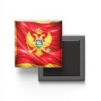 Karadağ - Abstract Efektli Bayrak - Baskılı Kare Buzdolap Magneti