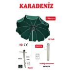 Karadeniz Plaj Balkon Kamp Şemsiyesi 2 Metre, 10 Telli, Yeşil, Metal Kazık ve Taşıma Çantası Seti
