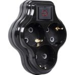 Karahanbey 3lü Anahtarlı Golyat, Üçlü Topraklı Priz Duvar Tipi Çoklayıcı Fiş, 16A 250 Volt, Max 3600 Watt (Siy