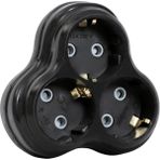 Karahanbey 3lü Golyat Fiş, Üçlü Topraklı Priz Duvar Tipi Çoklayıcı Fiş, 16A 250 Volt, Max 3600 Watt (Siyah)