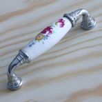 Karahanbey BADEM10 Gerçek Porselen Kulp Çiçek Desen 96 mm Mobilya Mutfak Kulplar Dolabı Çekmece Dolap Kapak Ku