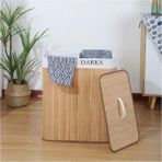 Karahanbey Bambu Katlanabilir Kirli Çamaşır Sepeti, Kapaklı, Yıkanabilir Astar 32X52X60 Siyah-Beyaz Kirli-Temi