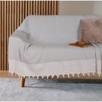 Karahanbey Buldan Işi Kaymaz Pamuklu Koltuk Örtüsü 170X210 cm Koltuk Şalı Çekyat Kanepe Örtüsü (Açık Gri)