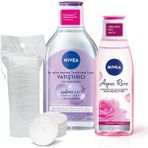 Karahanbey Nivea Yatıştırıcı Micellar Makyaj Temizleme Suyu 400ML ve Aqua Rose Nemlendirici Tonik 200ML, Pamuk