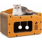 Karahanbey Sogud Kedi Tırmalama Evi - Ahşap Kedi Oyun Evi 56X27X30 cm - Karton Tırmalama Tahtalı Uyku Yuvası -