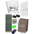 Karakalem Eskiz Çizim Seti Duralit Seti 25x35 cm 1 Paket Pastel Dağıtıcı Kalem Resim Kağıdı Dereceli Kalem Seti Hamur Si