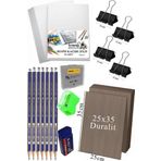 Karakalem Eskiz Çizim Seti Duralit Seti 25X35 cm 1 Paket Resim Kağıdı Faber Dereceli Kalem Seti Hamur Silgi Sınav Silgis