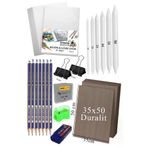 Karakalem Eskiz Çizim Seti Durolit Seti 35x50 cm 1 Paket Pastel Dağıtıcı Kalem Resim Kağıdı Faber Dereceli Kalem Seti Hamur Silgi Sınav Silgisi