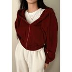Karakedi Crop Model Bordo Kalın Kapşonlu Kısa Sweat