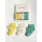Karamila 3'lü Set Bebek Bambu Çorap -Baby Bamboo Socks - Yenidoğan Çorap - 3 - 6 Ay - Sarı - Ekru