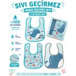 Karamila 3'lü Set Bebek Mama Önlüğü Desenli Sıvı Geçirmez - Mavi - 0 - 2 Yaş