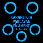 Karanlıkta Parlayan 3D Kalem Pla Filamenti 1.75MM Kalınlıkta 10 Metre (5 Adet 2 Metrelik Filament) - Fosforlu Mavi