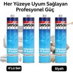 Karanox Dayson Extra Pu Mastik 4’lü Set – 280 ml Siyah Poliüretan Mastik ile Derz Dolgusu, Metal Sabitleme ve Dış Cephe Yalıtımında Yüksek Dayanım ve Esnek Yapıştırma Gücü - 4 Adet