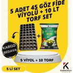 Karaoğlu Vakum Ambalaj 5 Adet Fide Viyolü+ 5 Litre Ithal Torf Seti (Seçim Yapınız) - 5 ADET 45 GÖZ FİDELİK + 10 LT İTHAL TORF