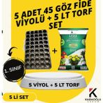 Karaoğlu Vakum Ambalaj 5 Adet Fide Viyolü+ 5 Litre Ithal Torf Seti (Seçim Yapınız) - 5 ADET 45 GÖZ FİDELİK + 5 LT İTHAL TORF