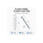 KarapolatYapı Duvar Montaj Seti 10 Adet 8mm Dübel 10 Adet 5x50 Vida