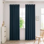Karartma Perdeleri 2 Parça Set 250 x 210 cm Gromet Üst Düz Renk Işık Engelleyici Perde Oturma Odası ve Çocuk Odası için Tiebacks ile, Lacivert