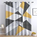 Karartma Perdeleri 2'li Paket, Y 214 x G 91,5 cm, Kolay Sarı ve Siyah Üçgen Desenli, Yıkanabilir Polyester, Oturma Odası, Yatak Odası ve Çocuk Odası Dekorasyonu için