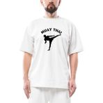 Karate Muay Thai Silhouette Oversize Beyaz Tişört - XL