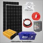 Karavan Solar Enerji Paketi 1000W Şarjlı İnverter 2X205w Güneş Paneli 200Ah Jel Akü Mppt Regülatör