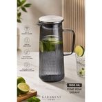 KaraWent Home Füme Renk Cam Sürahi 1300 ML Filtre Kapaklı Damlatmaz Isıya Dayanıklı Modern Çizgili Sürahi KRW-38
