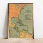 Karayipler ve Amerika Kıtası Haritası Poster 60x90cm.