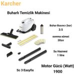 Karcher 1900 Watt ,30 Sn.de Isınan Su ile Sc 3 Easyfix Buharlı Temizlik Makinesi - Beyaz