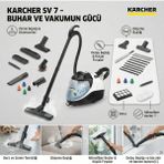 Karcher Buharlı Süpürge 3 Ü 1 Arada Islak Kuru Vakumlu Temizlik Makinesi Mop Dezenfektan 4 Bar Basınçlı Buharlı Vileda Halı Yıkama Fonksiyonlu Sv 7 - Beyaz