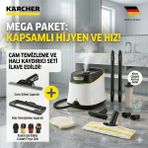 Karcher Yüksek Performanslı Buharlı Temizlik Makinesi 3.5 Bar Basınç Çocuklu Evler Için Kimyasalsız Doğal Temizlik Sağlayan Buharlı Mop ve Paspas Zemin Seti Sc 3 Deluxe Seti - Beyaz