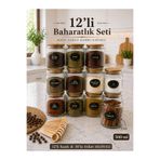 Karçiçeği Home 12'li Dekoratif Mutfak Düzenleyici Cam Baharatlık - Kaşıklı Bambu Hava Almaz Kapaklı Baharat Seti - Etiket Hediyeli 500ml
