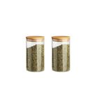 Karçiçeği Home 2'li 1000ml Vakumlu Bambu Kapaklı Borosilikat Lüks Cam Kavanoz Takımı