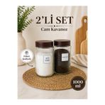 Karçiçeği Home 2’li Vakumlu Bambu Kapaklı Cam Süt Tozu Nescafe Kavanozu Etiketli 850 ml