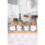 Karçiçeği Home 4'lü Ahşap Top Kapaklı Standlı Vakumlu Bambu Kapaklı Cam Kavanoz Banyo Pamuk Kavanoz Seti 300 ml
