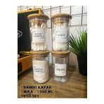 Karçiçeği Home 4'lü Bambu Kapaklı Akrilik Diş İpi & Kulak Pamuğu & Pamuk & Makyaj Pamuğu Banyo Seti 250 Ml