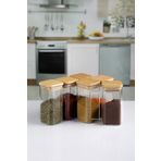 Karçiçeği Home 6'lı 400 ml Bambu Kapaklı Kare Cam Baharatlık Drajelik Kavanoz