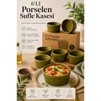 Karçiçeği Home 6'lı Porselen Sufle Kasesi Yeşil Renk | Fırın ve Mikrodalgaya Uygun | 10 cm