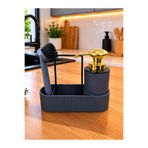 Karçiçeği Home Modern Mutfak Düzenleyici Sıvı Sabunluk ve Fırçalık Seti Siyah Gold Detaylı