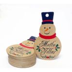 Kardan Adam Temalı Yeni Yıl Etiketi - Mutlu Yıllar - Kraft Yılbaşı Hediye Etiketi (4,5 X8CM) 40 Adet - Kahve
