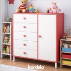 Kardela Home Kardelahome Kardela Mdf Yetişkin ve Bebek Odası Çocuk Şifonyer 5 Çekmeceli 1 Kapaklı 3 Raflı Pembe ve Beyaz