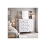 Kardelahome %100 Mermer Desenli Mdf Şifonyer 4 Çekmeceli Kapaklı Dolaplı 3 Raflı Aynalık & Raflı Şifonyer